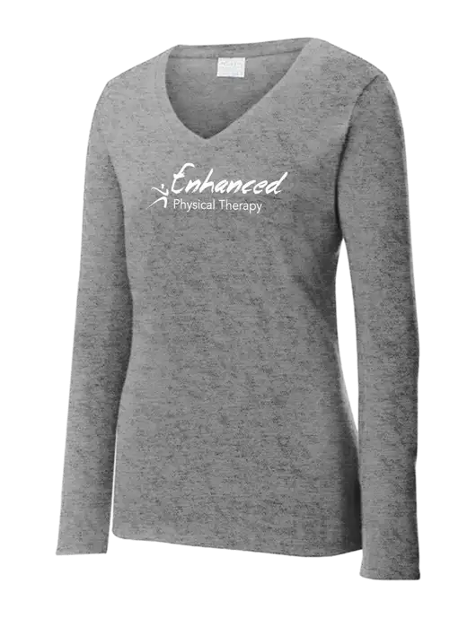Womens  V-Neck Ring Spun Grey Heather 4.5 oz Long Sleeve T-Shirt w/Enhanced Logo