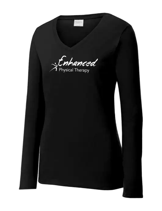 Womens V-Neck Ring Spun Jet Black 4.5 oz Long Sleeve T-Shirt w/Enhanced Logo