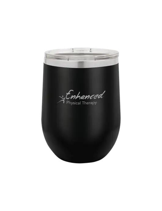Polar Camel 12 oz Powder Coated Black Vacuum Insulated Stemless Wine Tumbler w/Enhanced Logo