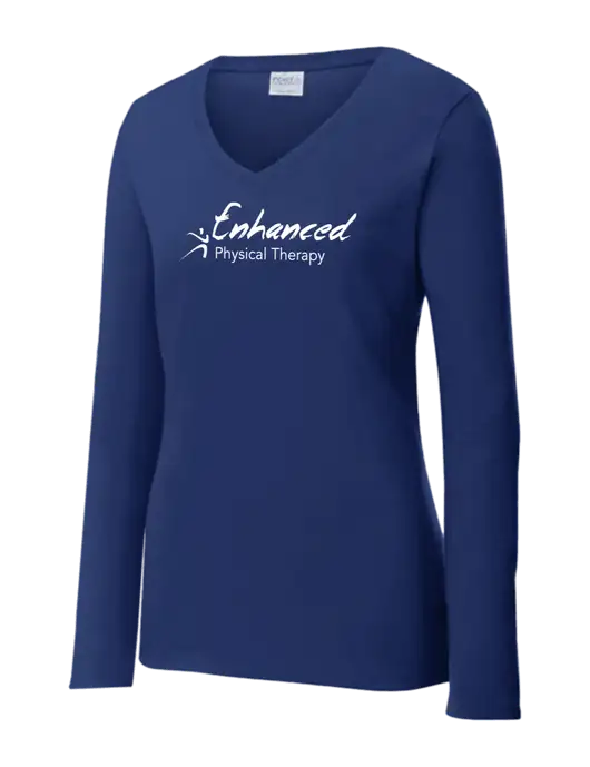 Womens  V-Neck Ring Spun Navy 4.5 oz Long Sleeve T-Shirt w/Enhanced Logo