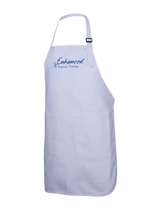 Full-Length White Apron With Pockets w/Enhanced Logo