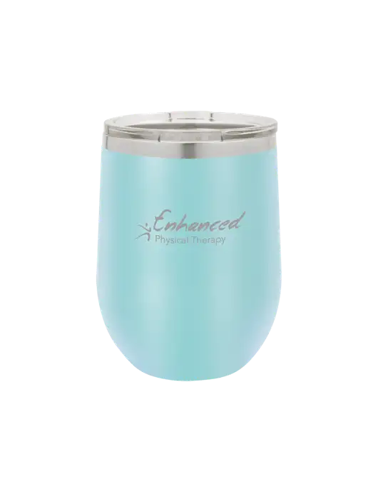 Polar Camel 12 oz Powder Coated Light Blue Vacuum Insulated Stemless Wine Tumbler w/Enhanced Logo