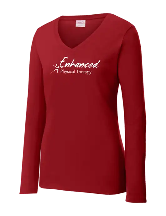 Womens V-Neck Ring Spun Cardinal 4.5 oz Long Sleeve T-Shirt w/Enhanced Logo