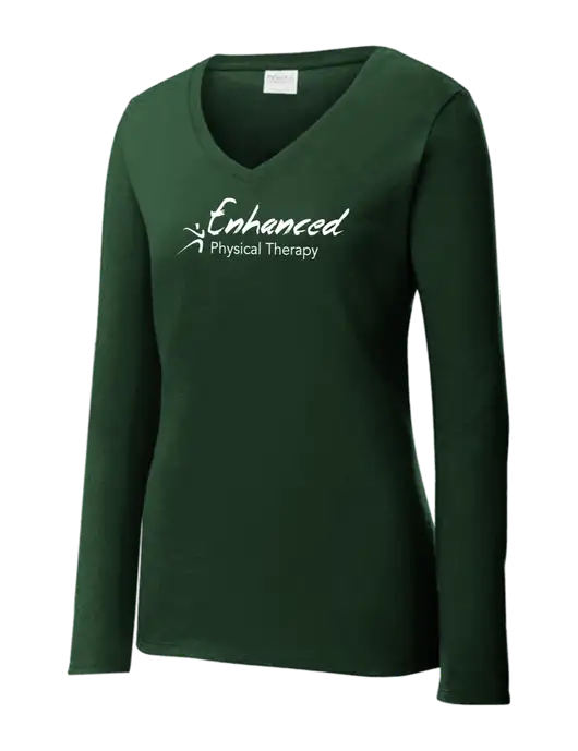Womens  V-Neck Ring Spun Forest Green 4.5 oz Long Sleeve T-Shirt w/Enhanced Logo