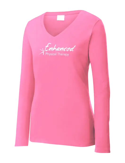 Womens  V-Neck Ring Spun Pink 4.5 oz Long Sleeve T-Shirt w/Enhanced Logo