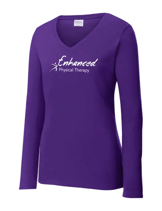 Womens  V-Neck Ring Spun Purple 4.5 oz Long Sleeve T-Shirt w/Enhanced Logo
