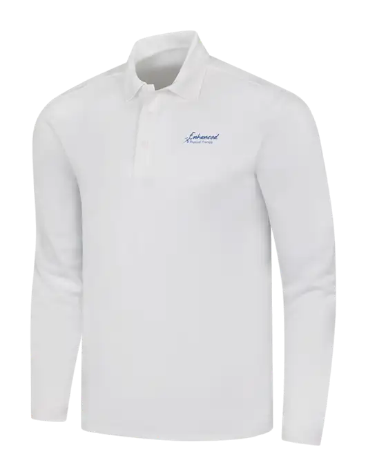 White Silk Touch Performance Long Sleeve Polo w/Enhanced Logo