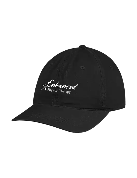 Garment Washed Unstructured Twill Black Cap w/Enhanced Logo