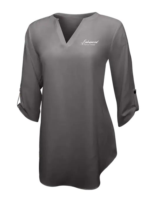 Dark Grey Womens 3/4 Sleeve Tunic Blouse w/Enhanced Logo