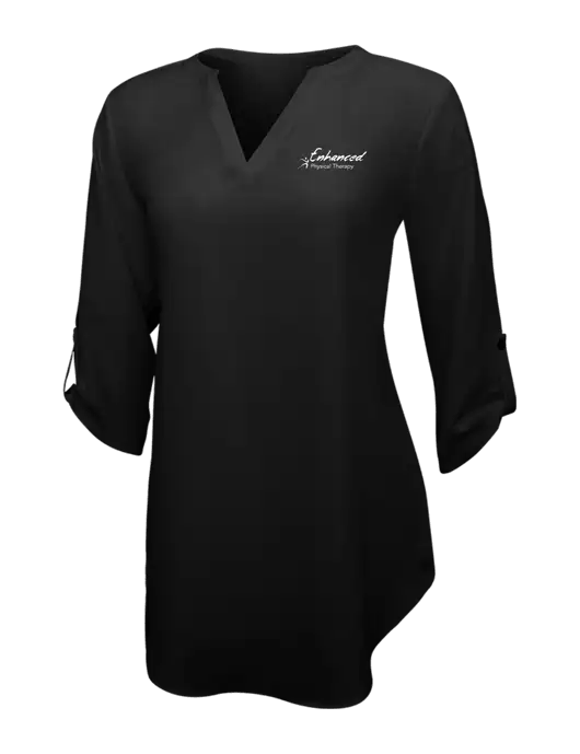 Womens Black 3/4 Sleeve Tunic Blouse w/Enhanced Logo
