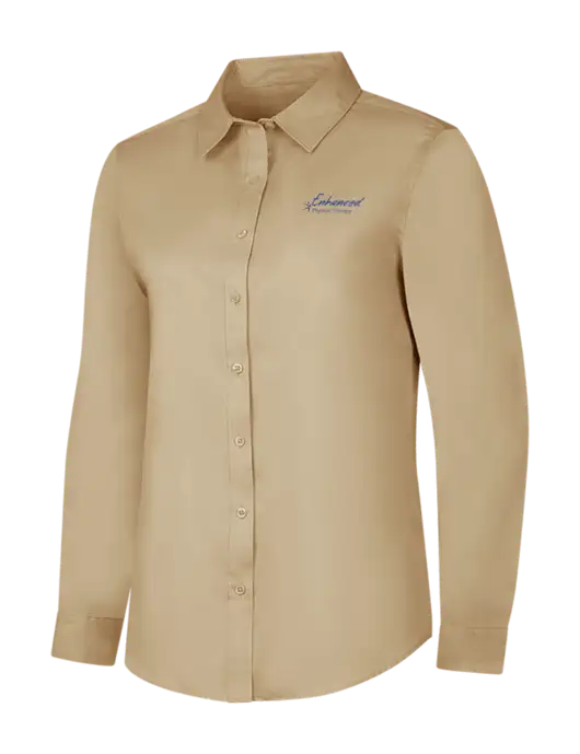 Dark Tan Womens Long Sleeve Superpro React Twill Shirt w/Enhanced Logo
