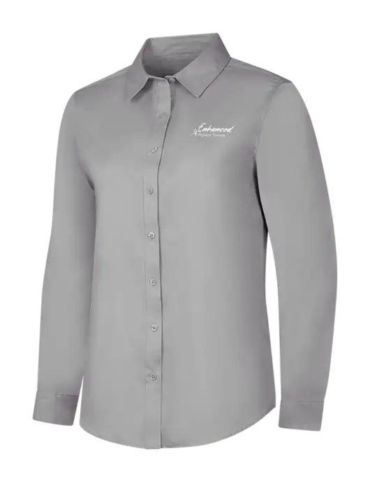 Light Grey Womens Long Sleeve Superpro React Twill Shirt w/Enhanced Logo