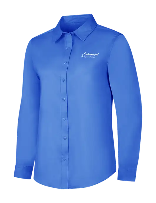 Dark Carolina Blue Womens Long Sleeve Superpro React Twill Shirt w/Enhanced Logo