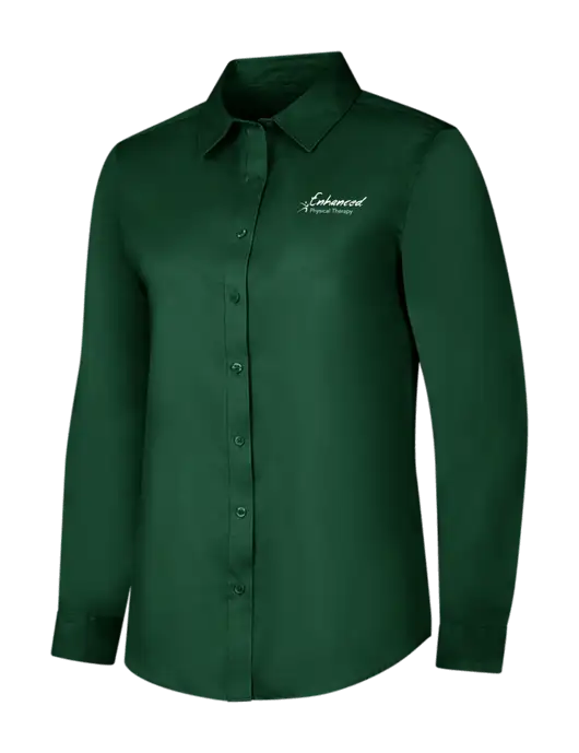 Dark Green Womens Long Sleeve Superpro React Twill Shirt w/Enhanced Logo