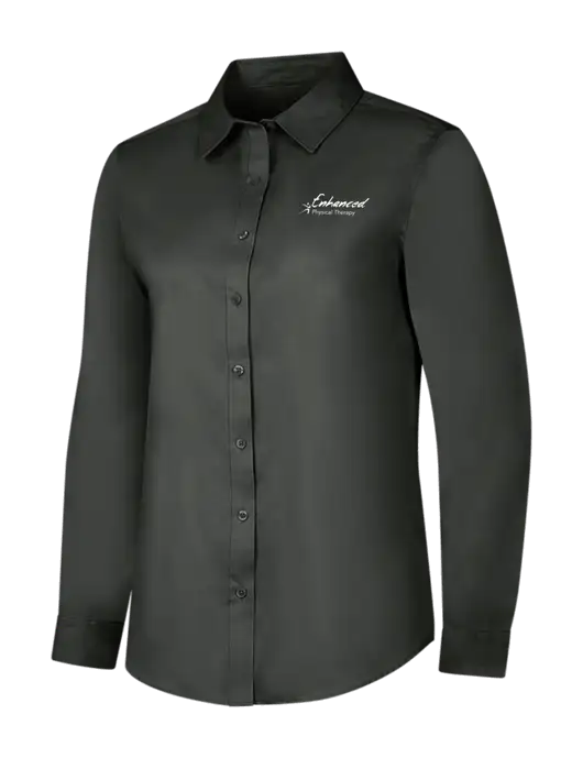 Dark Grey Womens Long Sleeve Superpro React Twill Shirt w/Enhanced Logo
