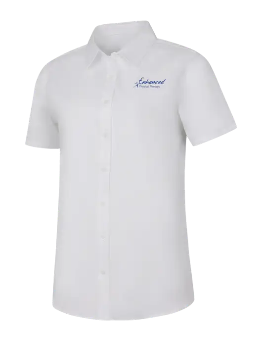 Womens White Short Sleeve Superpro React Twill Shirt w/Enhanced Logo