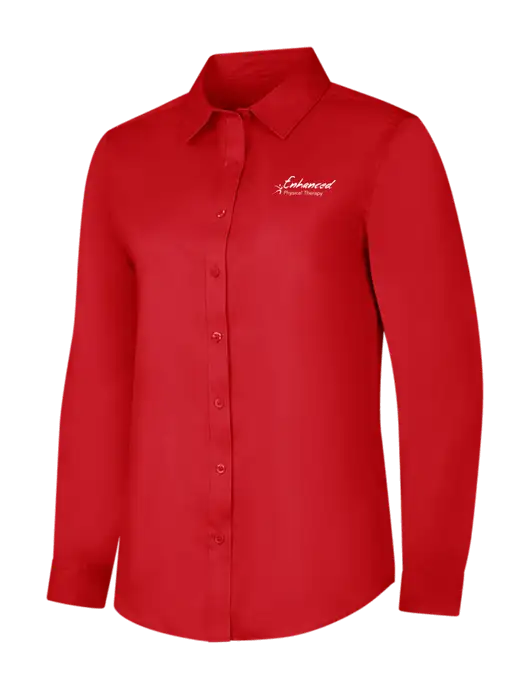 Red Womens Long Sleeve Superpro React Twill Shirt w/Enhanced Logo