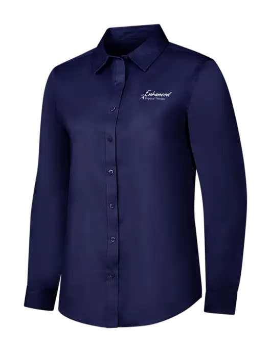 Navy Womens Long Sleeve Superpro React Twill Shirt w/Enhanced Logo