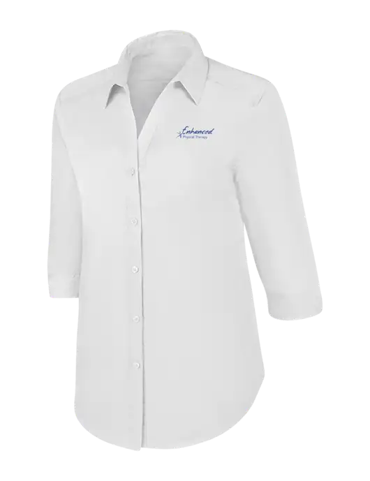 Womens White 3/4 Sleeve Carefree Poplin Shirt w/Enhanced Logo