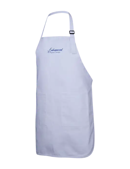 Full-Length White Apron With Pockets w/Enhanced Logo