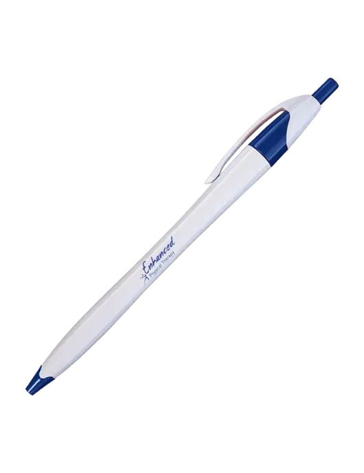 Novella White/Royal Classic Pen - Blue Ink w/Enhanced Logo