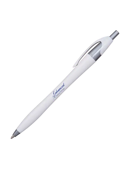 Novella White/Silver Shimmer Pen - Blue Ink w/Enhanced Logo