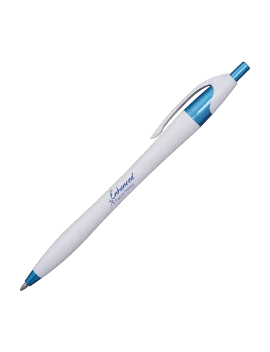 Novella White/Blue Shimmer Pen - Blue Ink w/Enhanced Logo
