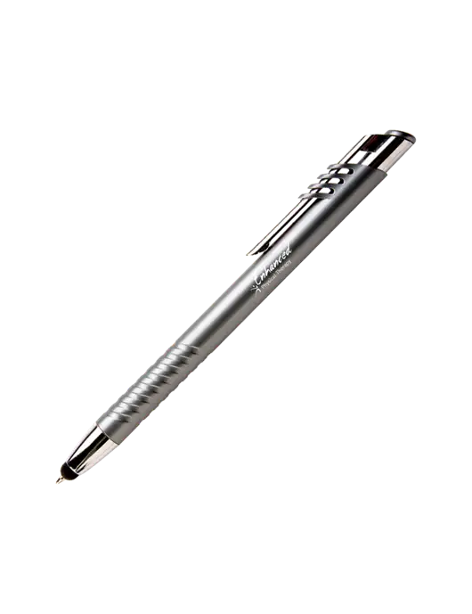 Schirhart Grey Stylus Pen - Blue Ink w/Enhanced Logo