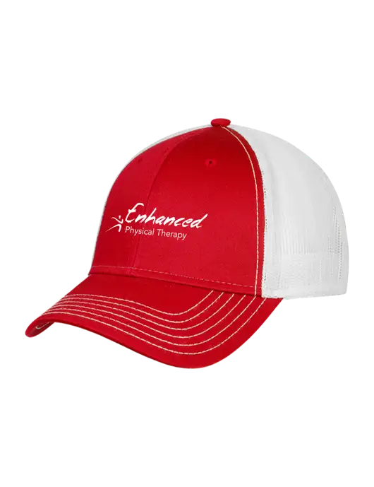 Red/White Mesh Trucker Cap Snap Back w/Enhanced Logo