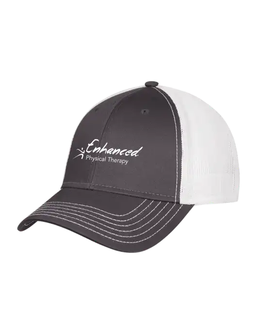 Dark Grey/White Mesh Trucker Cap Snap Back w/Enhanced Logo