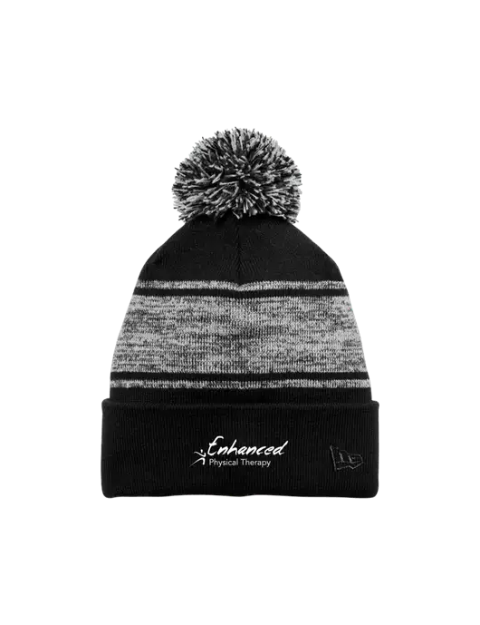 New Era Black/Charcoal Knit Chilled Pom Beanie w/Enhanced Logo