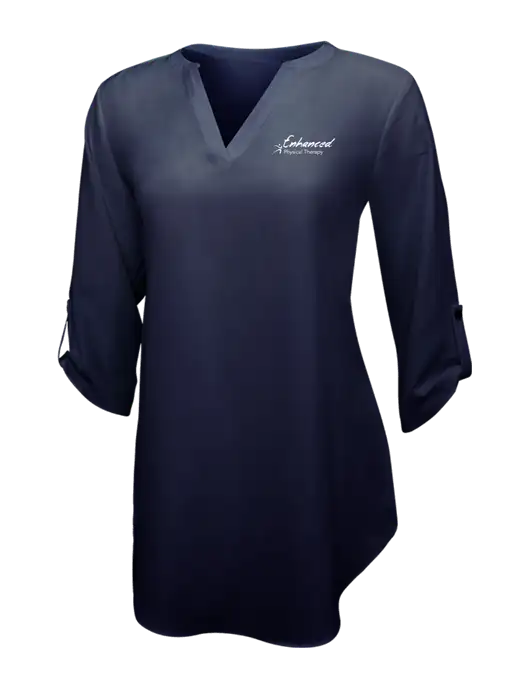 Navy Womens 3/4 Sleeve Tunic Blouse w/Enhanced Logo
