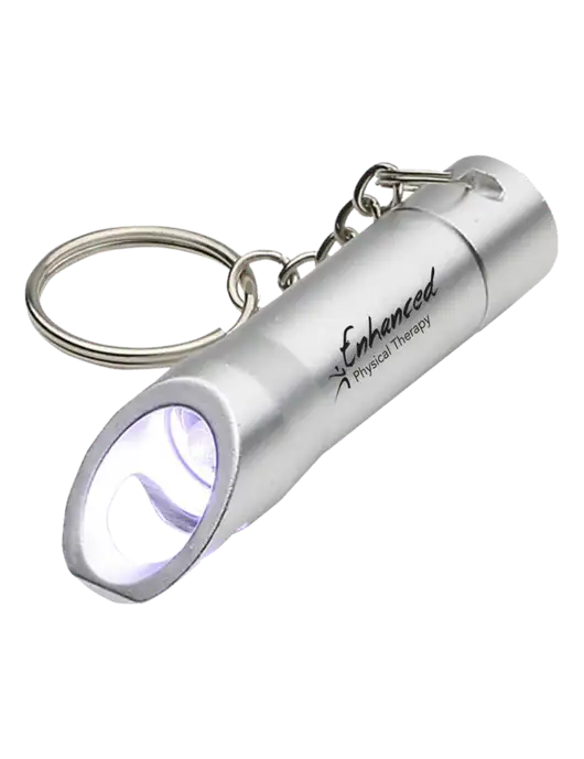 Silver Pocket LED Flashlight with Bottle Opener & Keychain w/Enhanced Logo