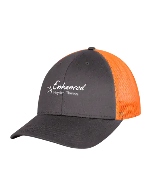 Neon Orange/Charcoal Mesh Trucker Cap Snap Back w/Enhanced Logo