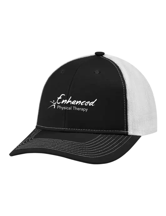 Snapback Ponytail Trucker Cap Black w/White Mesh w/Enhanced Logo