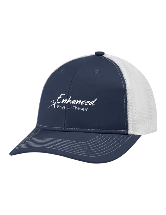 Snapback Ponytail Trucker Cap Navy w/White Mesh w/Enhanced Logo