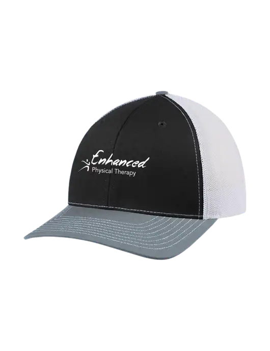 Richardson Adjustable Snapback Original 112 Trucker Cap Black/Light Heather Grey/White Mesh w/Enhanced Logo
