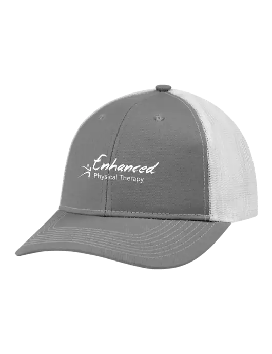 Snapback Ponytail Trucker Cap Light Medium Heather Grey w/White Mesh w/Enhanced Logo