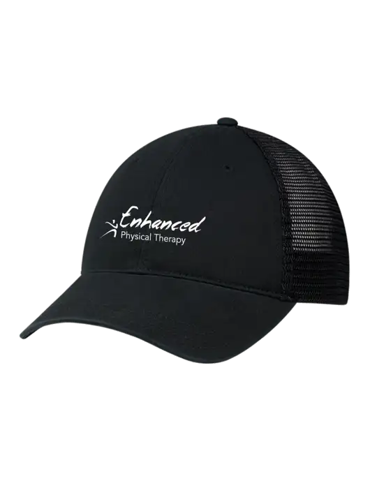 Richardson 111 Garment Washed Trucker Cap Black w/Black Mesh w/Enhanced Logo