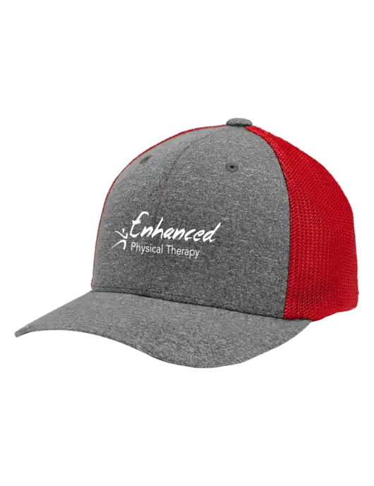 Flexfit Red/Medium Grey Heather Melange Mesh Back Trucker Cap w/Enhanced Logo