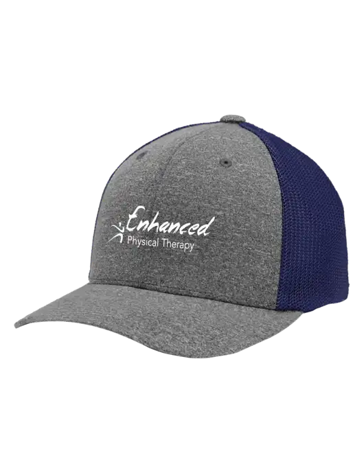 Flexfit Navy/Medium Grey Heather Melange Mesh Back Trucker Cap w/Enhanced Logo