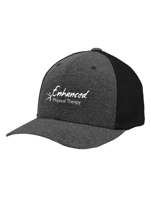 Flexfit Black/Dark Charcoal Heather Melange Mesh Back Trucker Cap w/Enhanced Logo