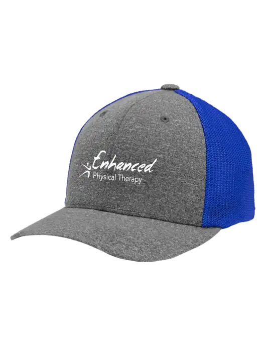 Flexfit Royal/Medium Grey Heather Melange Mesh Back Trucker Cap w/Enhanced Logo