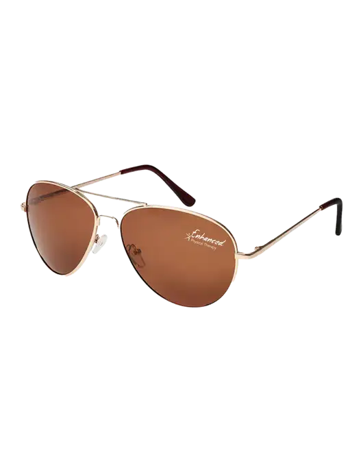 Aviator Coffee Brown with Gold Sunglasses  w/Enhanced Logo