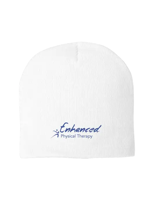 Solid White Element Knit Beanie w/Enhanced Logo